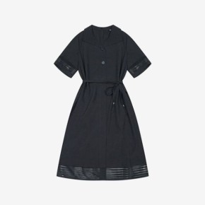 갤러리아 SI매쉬 배색 벨티드 원피스