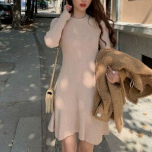 골지 레이시 하객 카라 니트 원피스 라인 롱원피스 브