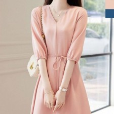 여름 반팔 하객룩 브이넥 출퇴근 쉬폰 원피스 1P 봄원