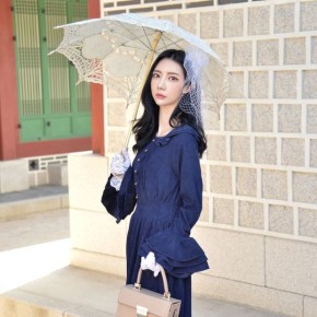 블루 봄과 가을감성 경성의복 개화기 의상원피스 여성 롱원피스