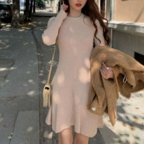 골지 레이시 하객 카라 니트 원피스 라인 롱원피스 브